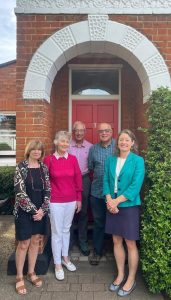 From left to right Angela Carter Manager Myfanwy Tothill Chair of the Board Colin Petter Trustee Dr Brian Edwards Trustee Helen Maguire MP